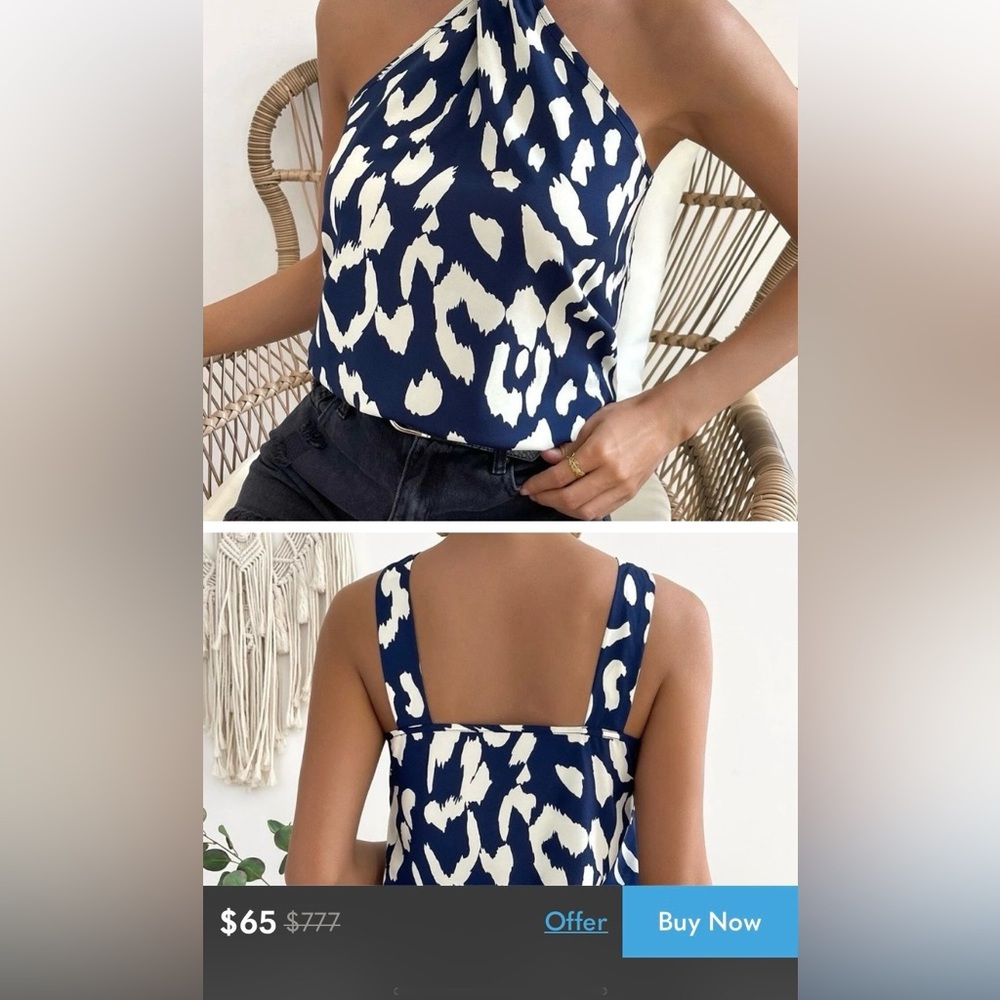 Sophisticated sexy halter neck flowy blue white polka dot spots print sleeveless